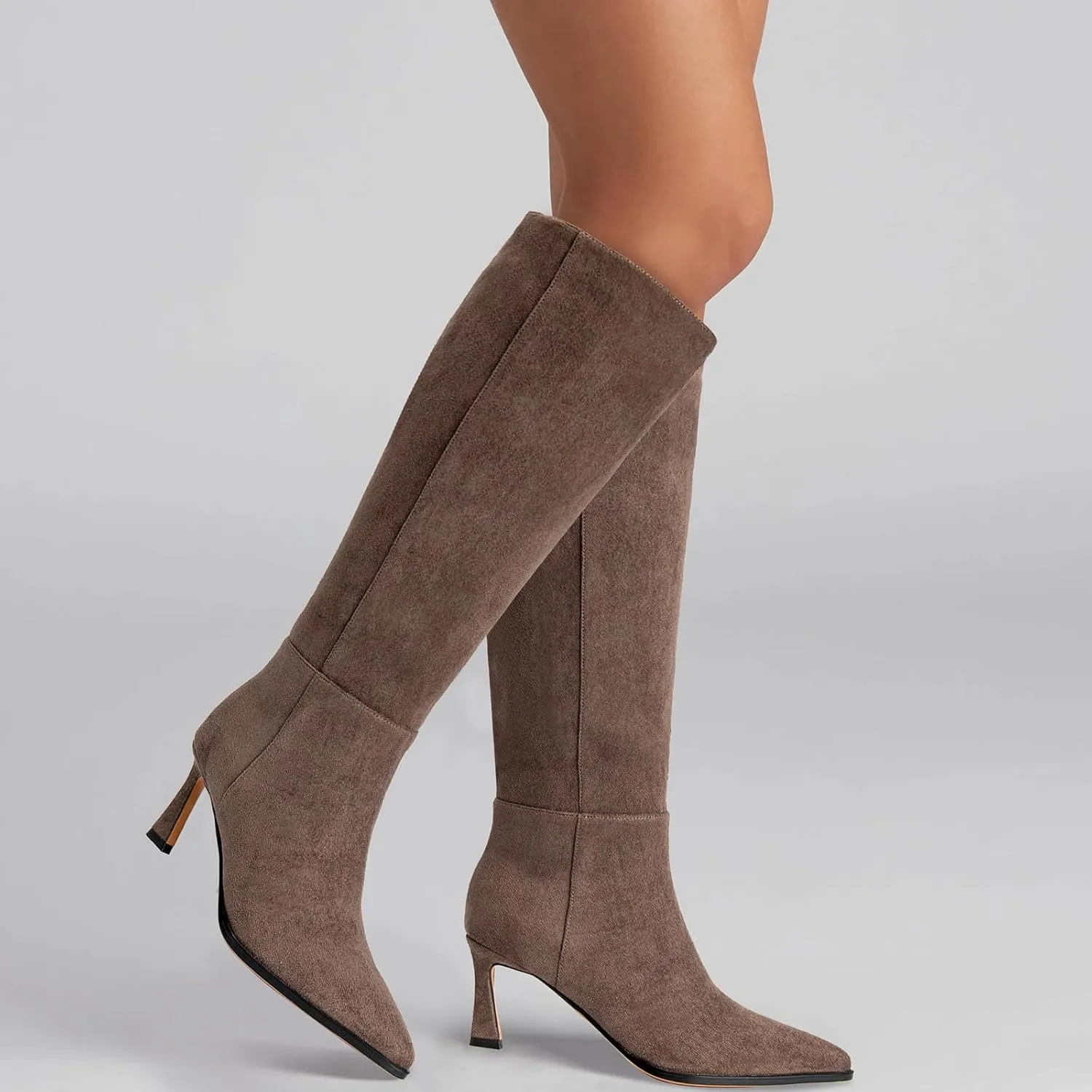 Women's Knee High Boots Kitten Heels Pointed Toe Side Zipper Wide Calf Stiletto Tall Boots for Women Wedding Porm Dress Shoes