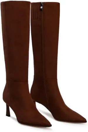 Women's Knee High Boots Kitten Heels Pointed Toe Side Zipper Wide Calf Stiletto Tall Boots for Women Wedding Porm Dress Shoes