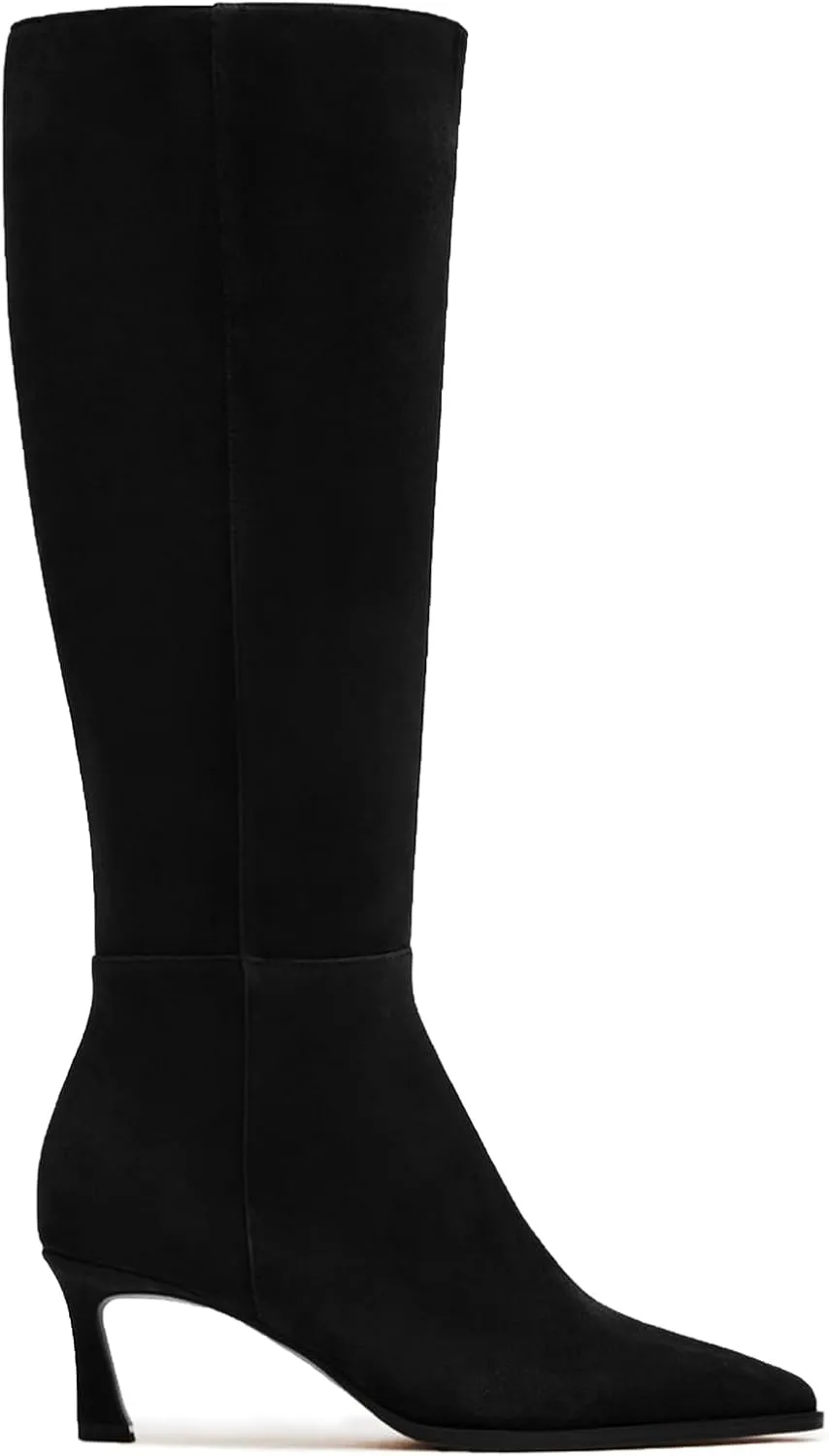 Women's Knee High Boots Kitten Heels Pointed Toe Side Zipper Wide Calf Stiletto Tall Boots for Women Wedding Porm Dress Shoes
