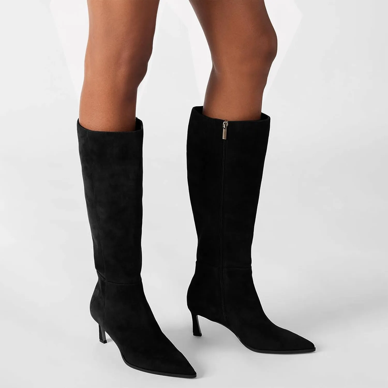 Women's Knee High Boots Kitten Heels Pointed Toe Side Zipper Wide Calf Stiletto Tall Boots for Women Wedding Porm Dress Shoes