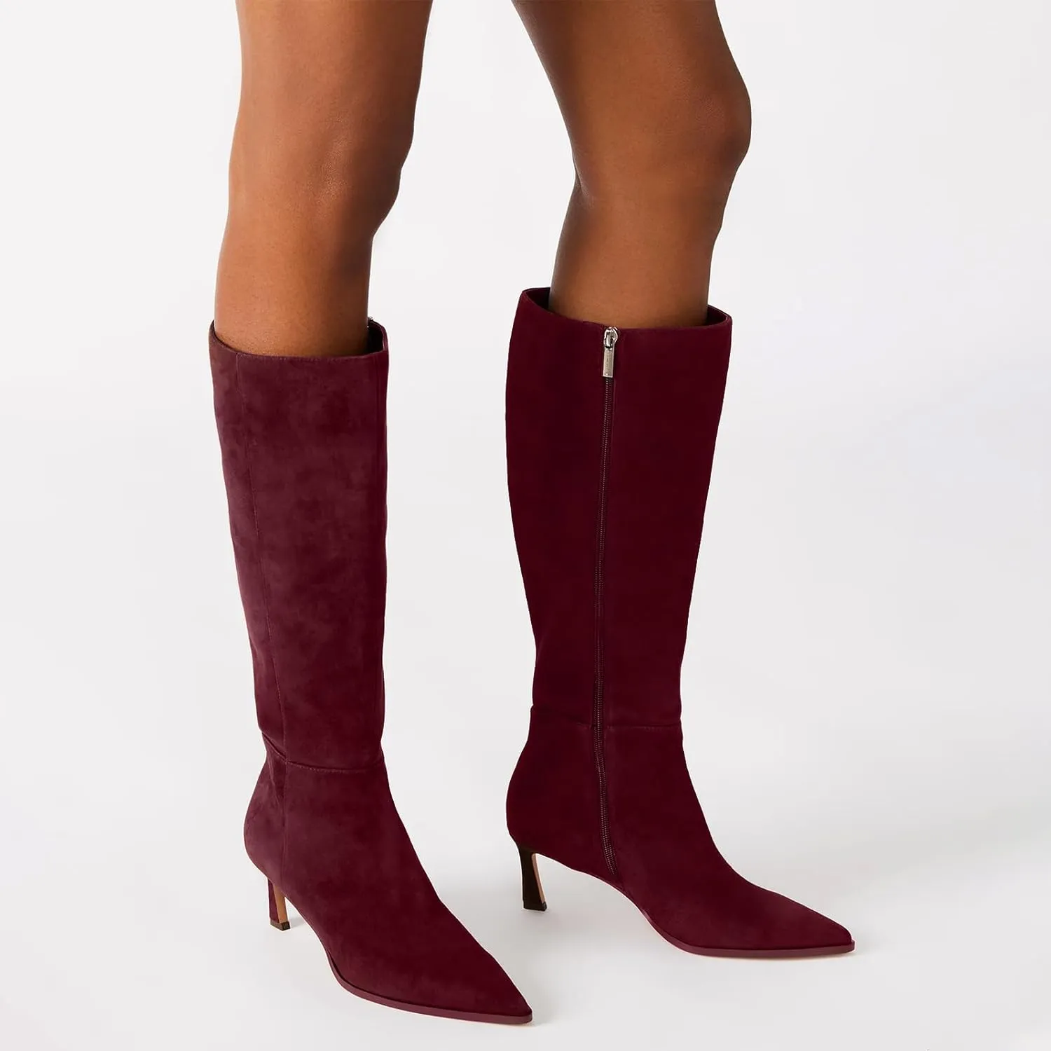 Women's Knee High Boots Kitten Heels Pointed Toe Side Zipper Wide Calf Stiletto Tall Boots for Women Wedding Porm Dress Shoes