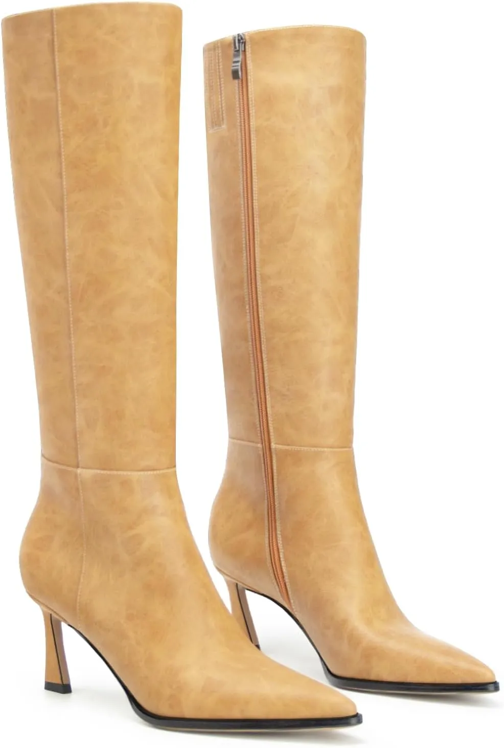 Women's Knee High Boots Kitten Heels Pointed Toe Side Zipper Wide Calf Stiletto Tall Boots for Women Wedding Porm Dress Shoes