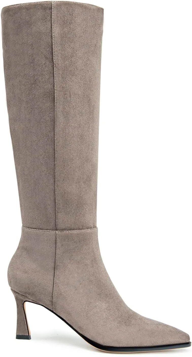 Women's Knee High Boots Kitten Heels Pointed Toe Side Zipper Wide Calf Stiletto Tall Boots for Women Wedding Porm Dress Shoes