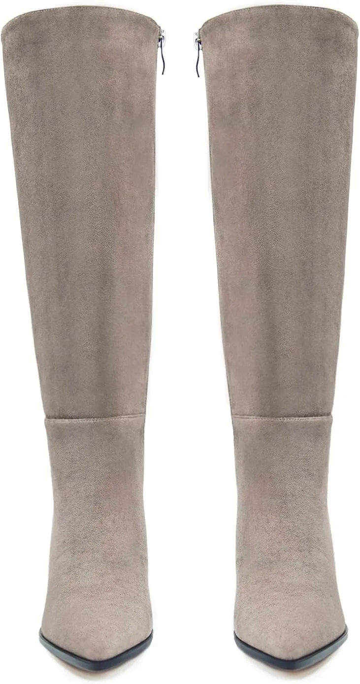 Women's Knee High Boots Kitten Heels Pointed Toe Side Zipper Wide Calf Stiletto Tall Boots for Women Wedding Porm Dress Shoes