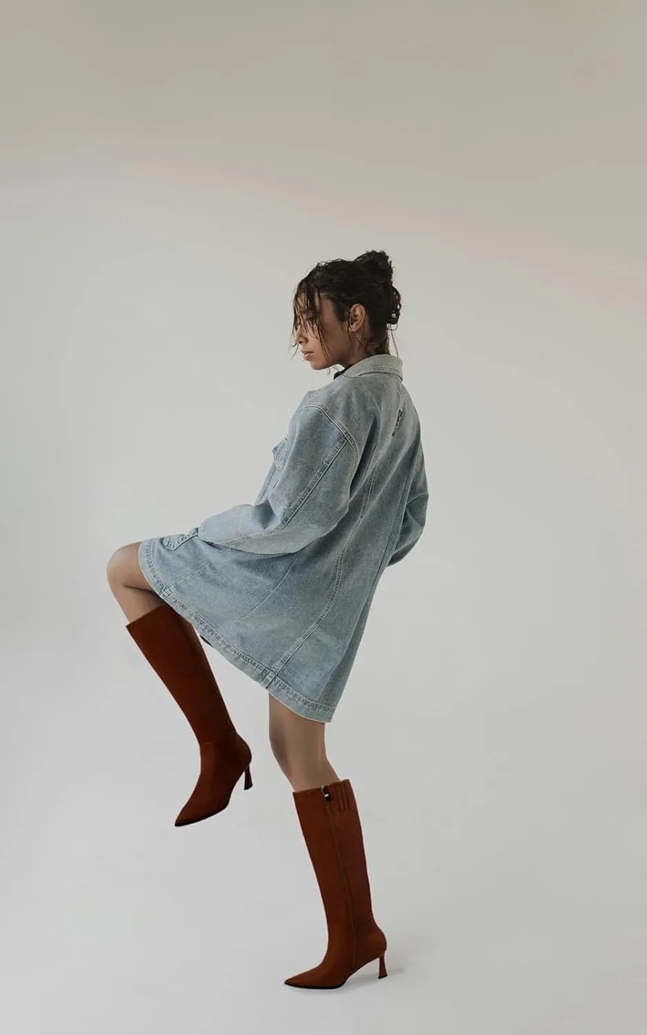Women's Knee High Boots Kitten Heels Pointed Toe Side Zipper Wide Calf Stiletto Tall Boots for Women Wedding Porm Dress Shoes