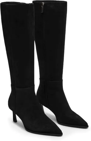 Women's Knee High Boots Kitten Heels Pointed Toe Side Zipper Wide Calf Stiletto Tall Boots for Women Wedding Porm Dress Shoes