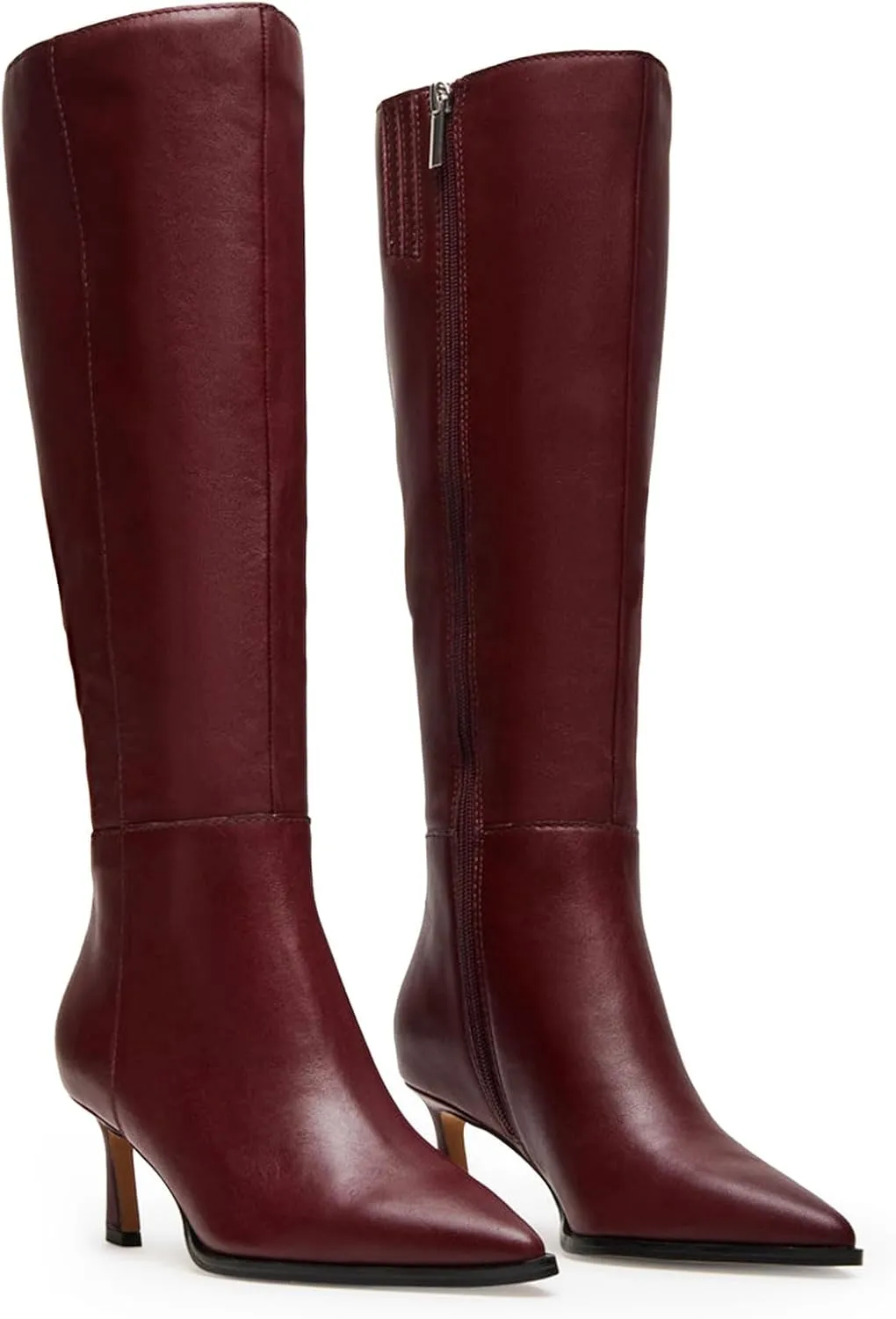 Women's Knee High Boots Kitten Heels Pointed Toe Side Zipper Wide Calf Stiletto Tall Boots for Women Wedding Porm Dress Shoes