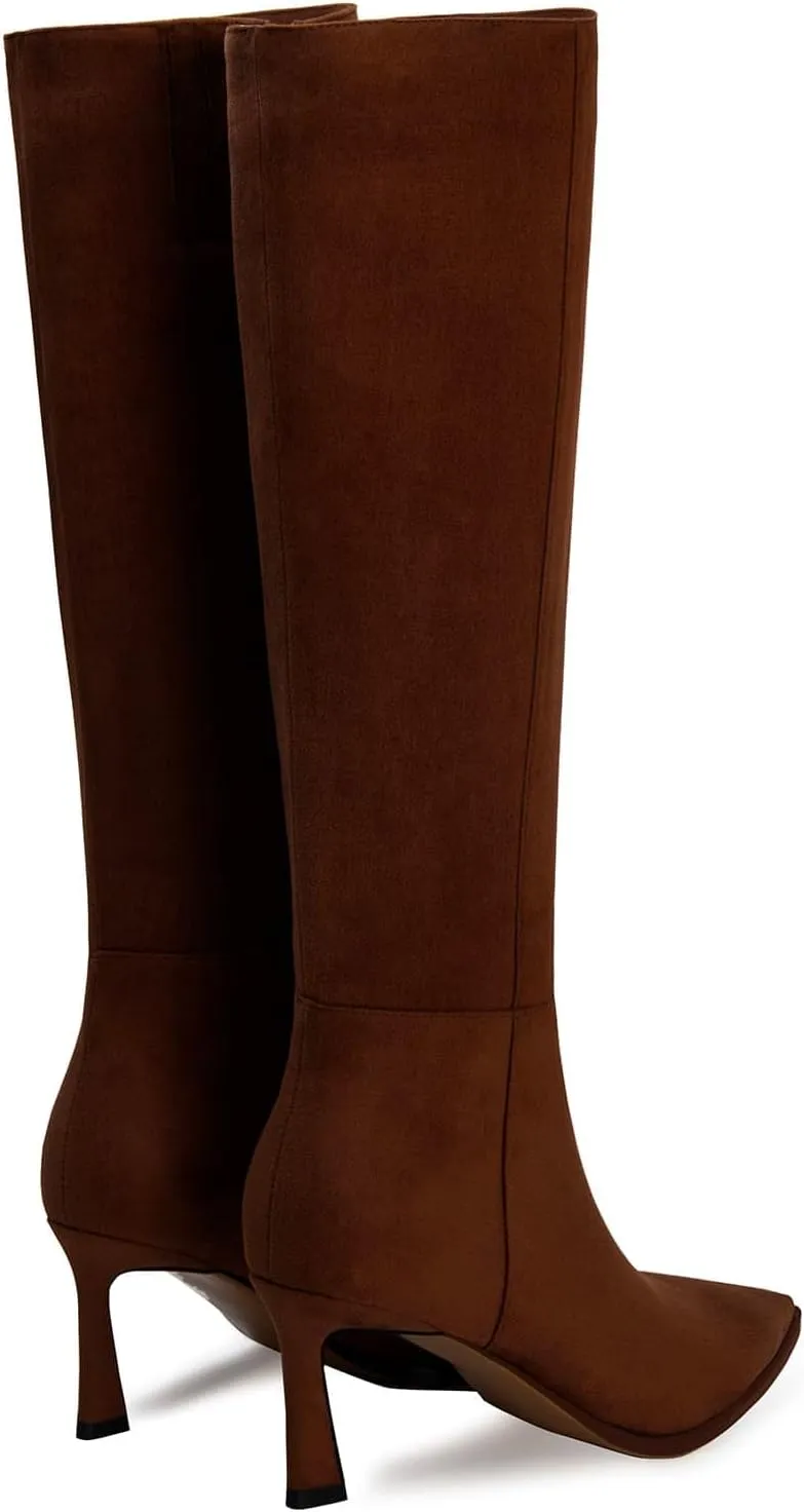 Women's Knee High Boots Kitten Heels Pointed Toe Side Zipper Wide Calf Stiletto Tall Boots for Women Wedding Porm Dress Shoes