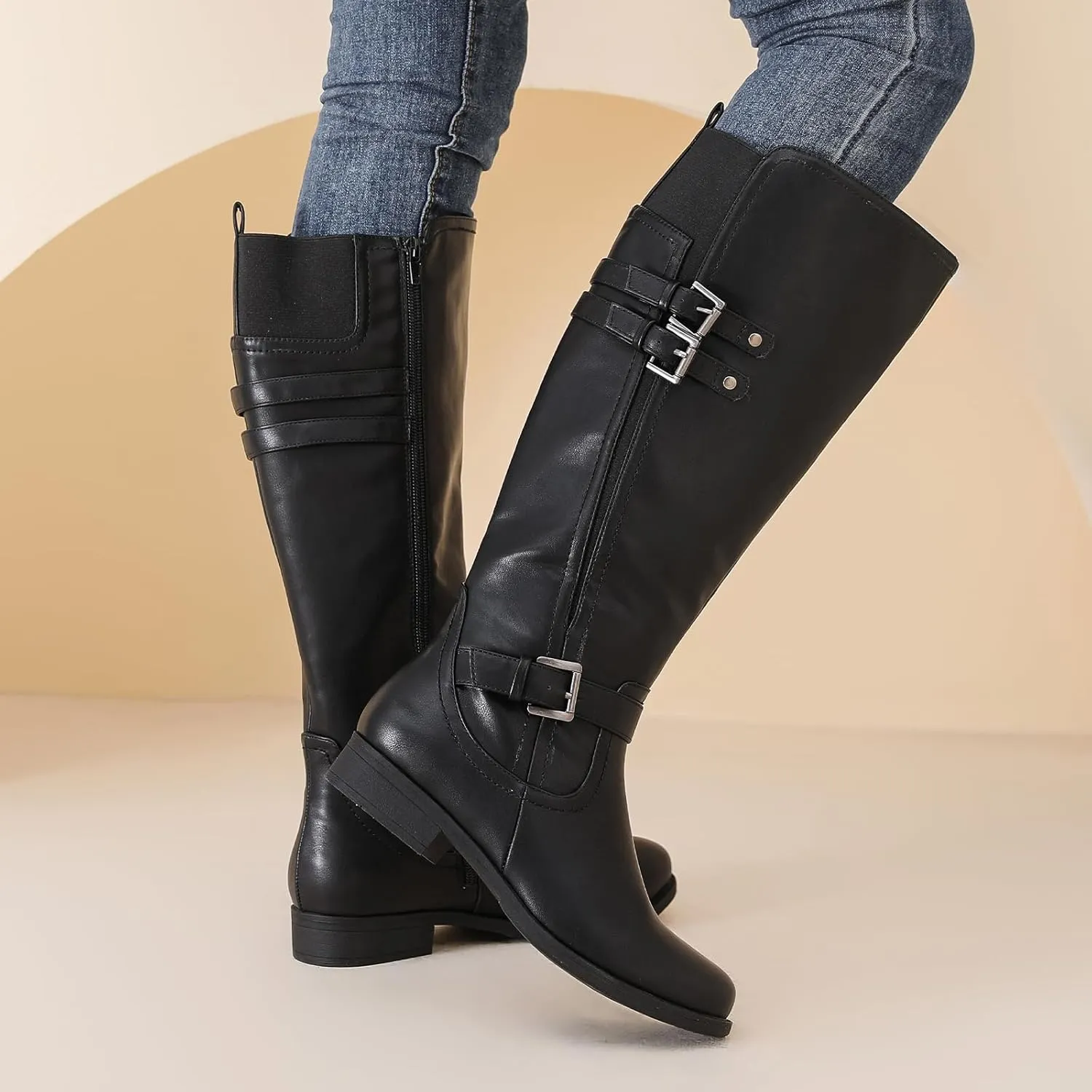 Women's Knee High Boots - Stylish and Comfortable Round Toe Low Heel Riding Combat Tall Boots with Side Zipper Closure for Fall and Winter Wear For Women.