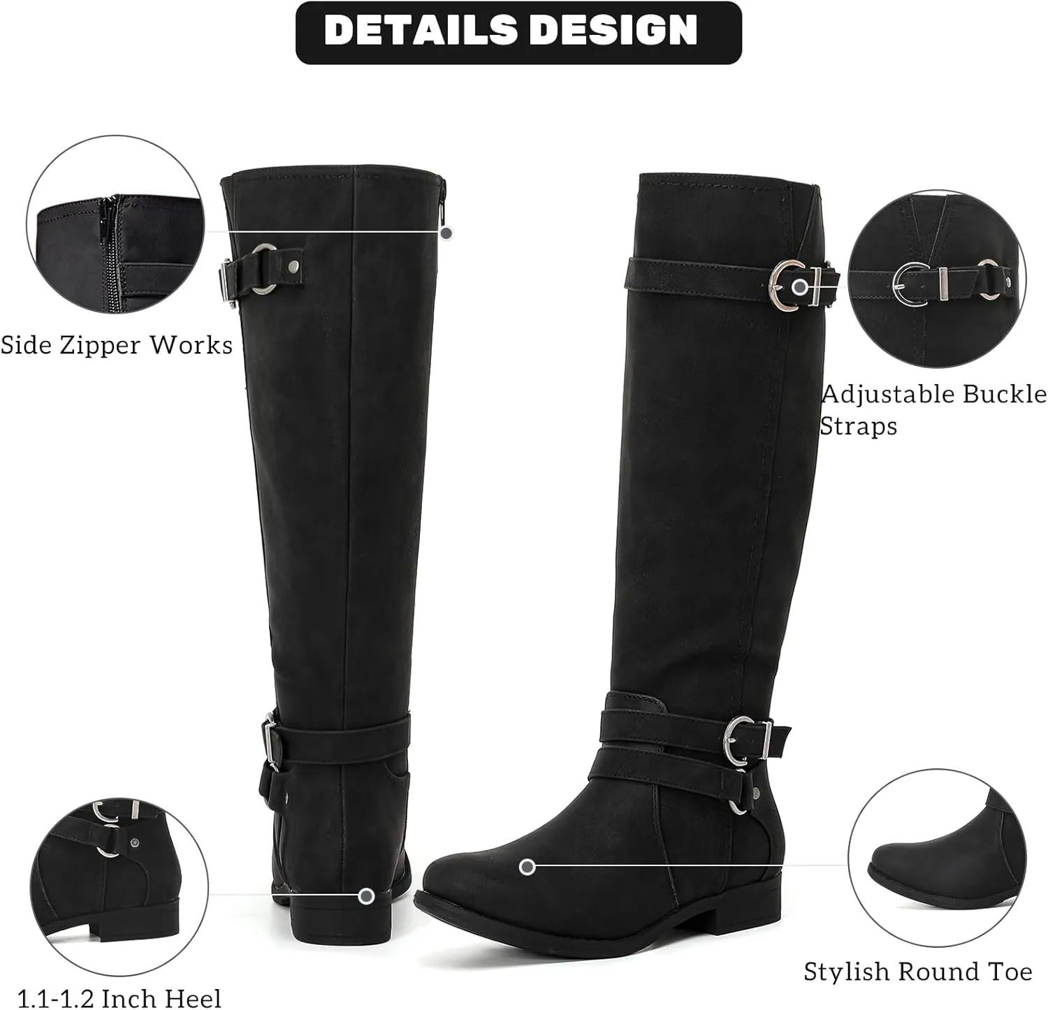 Women's Knee High Boots - Stylish and Comfortable Round Toe Tall Riding Combat Boots with Side Zipper Closure for Fall and Winter Wear For Women