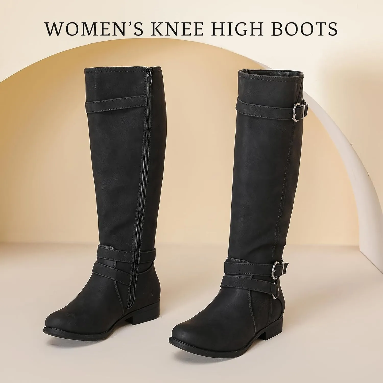 Women's Knee High Boots - Stylish and Comfortable Round Toe Tall Riding Combat Boots with Side Zipper Closure for Fall and Winter Wear For Women