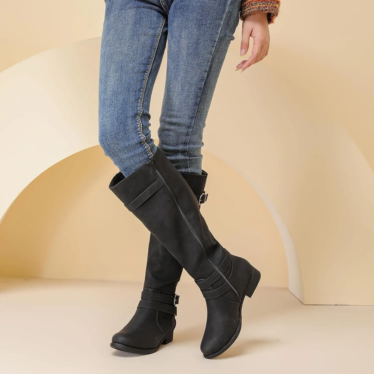 Women's Knee High Boots - Stylish and Comfortable Round Toe Tall Riding Combat Boots with Side Zipper Closure for Fall and Winter Wear For Women