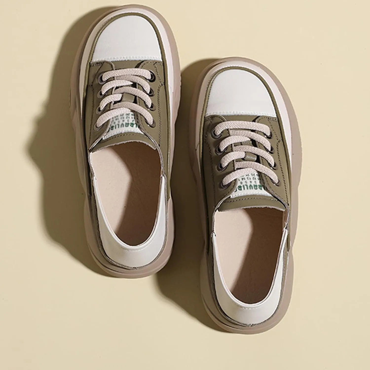 Women's Leather Lace Up Platform Sneakers,Comfortable Round Toe Increase Height Casual Walking Sport Shoes Fashion Breathable Slip-On Anti-Slip Running Sneakers