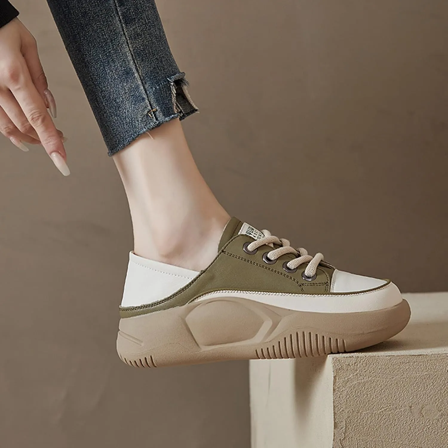 Women's Leather Lace Up Platform Sneakers,Comfortable Round Toe Increase Height Casual Walking Sport Shoes Fashion Breathable Slip-On Anti-Slip Running Sneakers