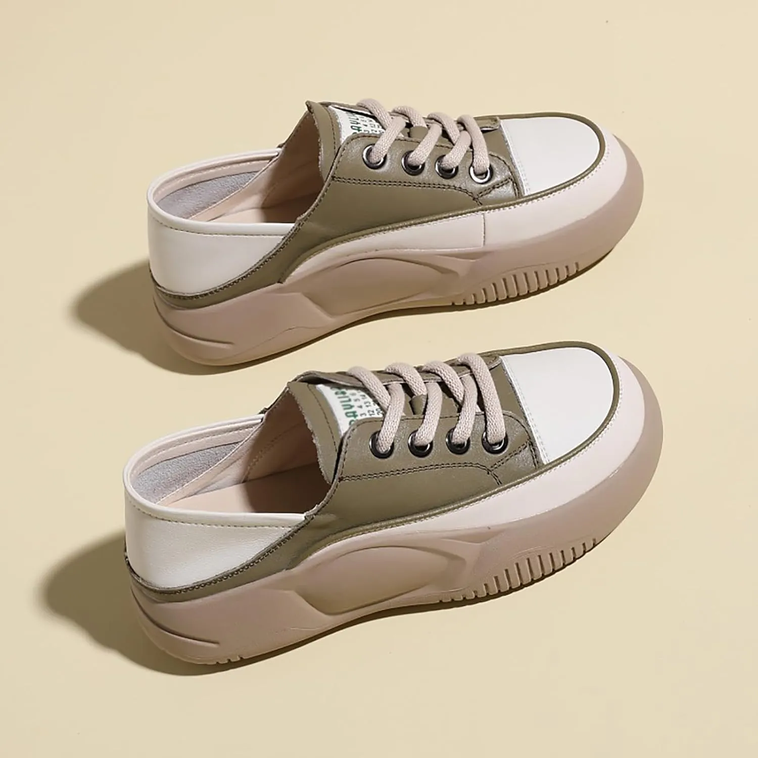Women's Leather Lace Up Platform Sneakers,Comfortable Round Toe Increase Height Casual Walking Sport Shoes Fashion Breathable Slip-On Anti-Slip Running Sneakers