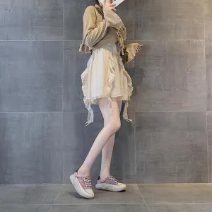 Women's Leather Platform Sneakers Lace Up Round Toe Tennis Shoes Casual Comfortable Walking Shoes