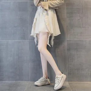 Women's Leather Platform Sneakers Lace Up Round Toe Tennis Shoes Casual Comfortable Walking Shoes