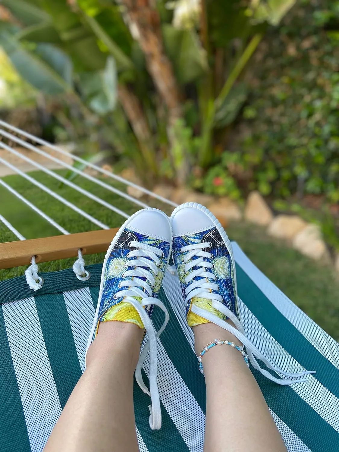 Women’s Low Top Platform Lace Up Canvas Van Gogh Shoes - Casual Fashion & Walking Sneakers Famous Print Art