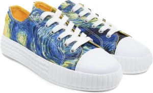 Women’s Low Top Platform Lace Up Canvas Van Gogh Shoes - Casual Fashion & Walking Sneakers Famous Print Art