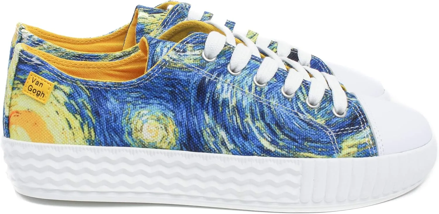 Women’s Low Top Platform Lace Up Canvas Van Gogh Shoes - Casual Fashion & Walking Sneakers Famous Print Art