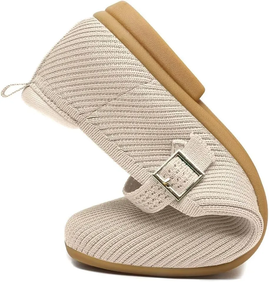Women's Mary Jane Ballet Flats Square Toe Knit Ballerina Walking Dressy Office Slip-on Shoes with Strap