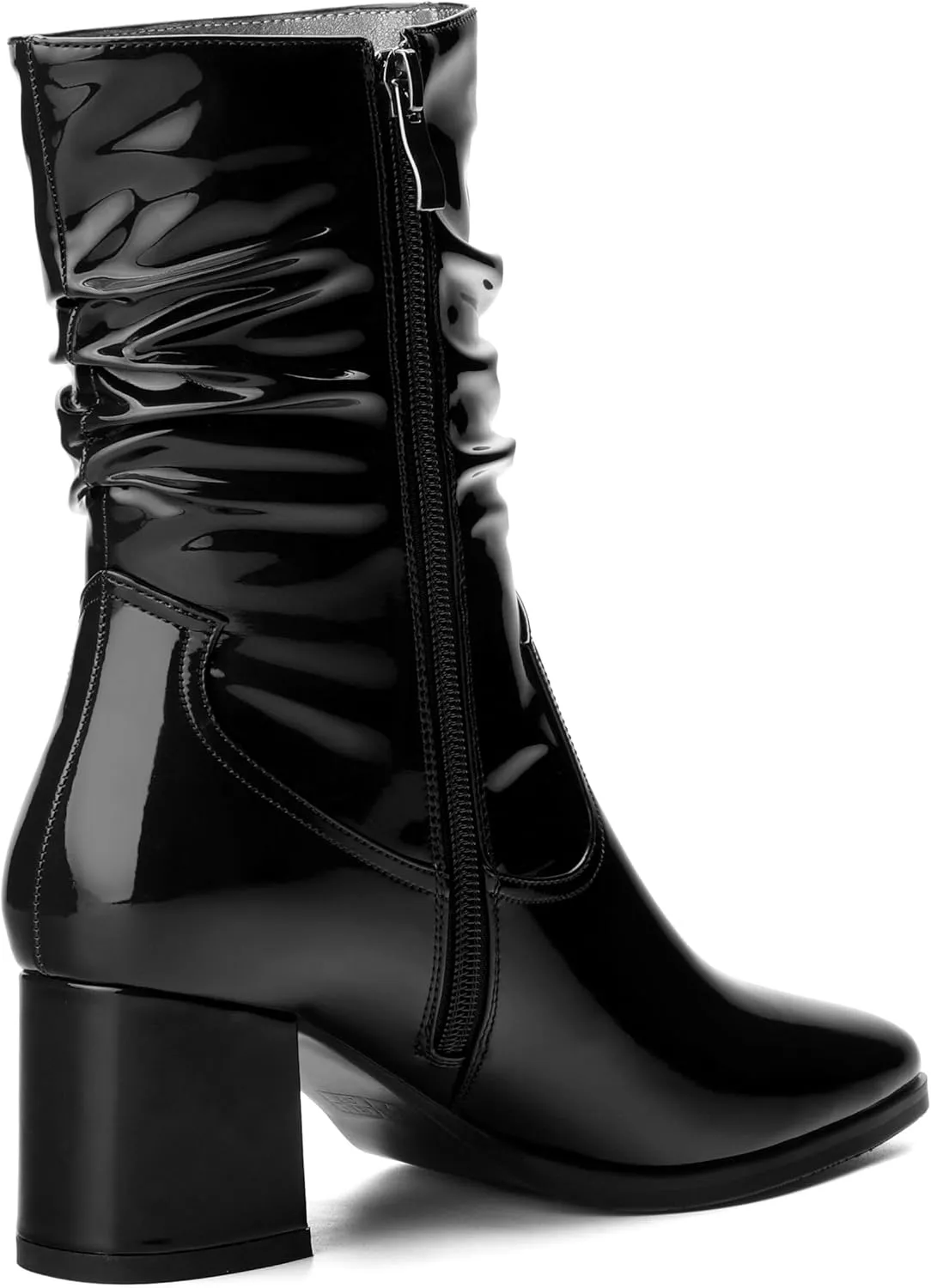 Women's Mid Calf Boots - Chunky Heel Pleated Calf Boots with Side Zipper, Pointed Toe, Perfect for Workplace, Street and Banquet
