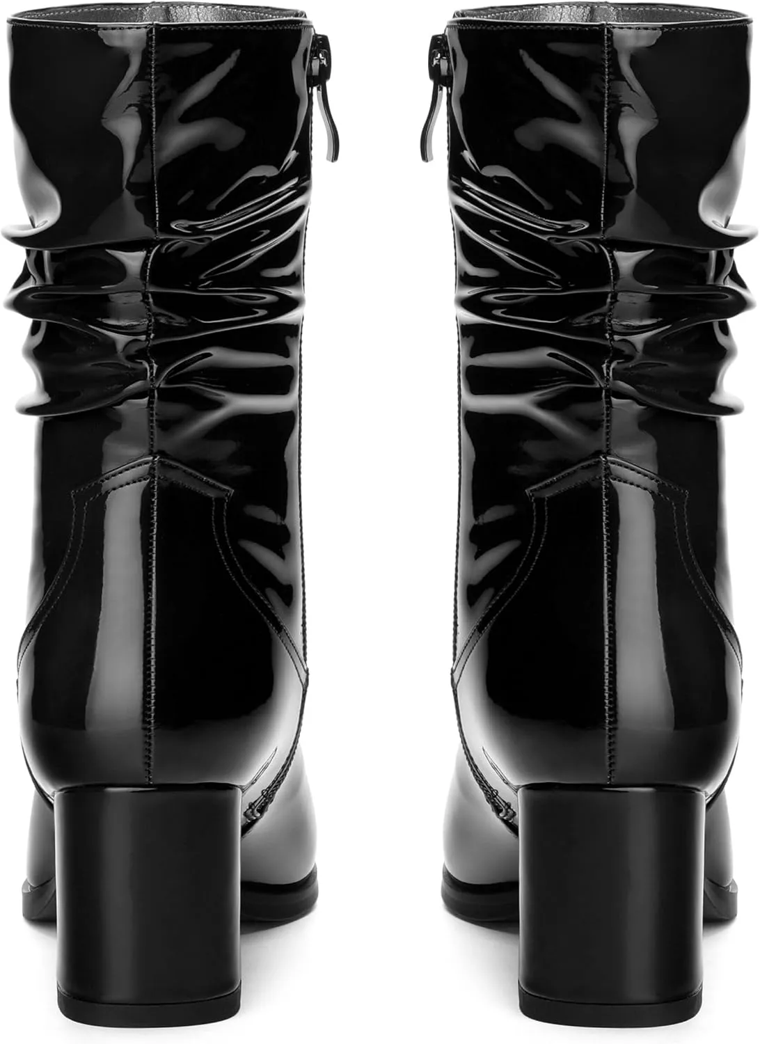 Women's Mid Calf Boots - Chunky Heel Pleated Calf Boots with Side Zipper, Pointed Toe, Perfect for Workplace, Street and Banquet