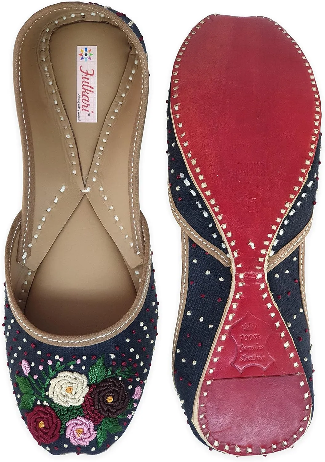Women's Moonshine Multicolored Genuine Soft Leather Juttis | Bite and Pinch Free Jutis | Punjabi Jutti For Ladies | Wedding Flat Stylish Mojari | Bridal Ethnic Flats For Girls |