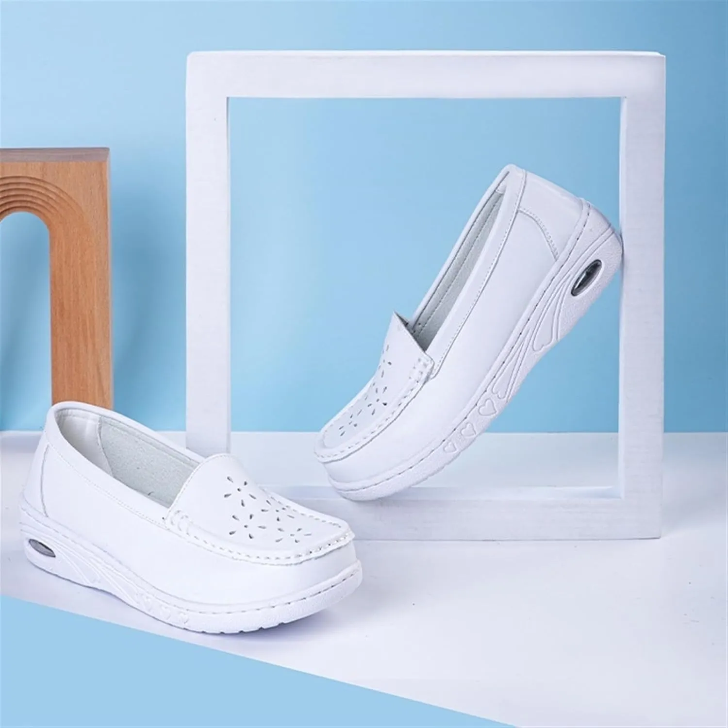Women's Nursing Shoes Slip On Lightweight White Shoes for Work Women Slip Resistant Arch Support Flats for Women Healthcare Womens Shoes for Work