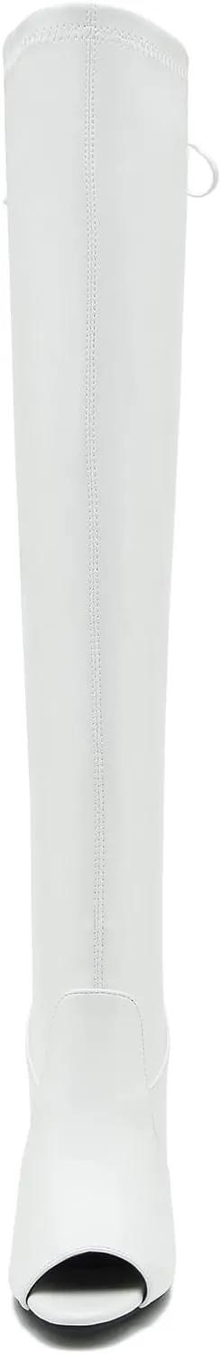 Women's Peep Toe Thigh High Boots Over The Knee Boot Sexy Stiletto Heel Lace Up Open Toe Pull on Long Boots