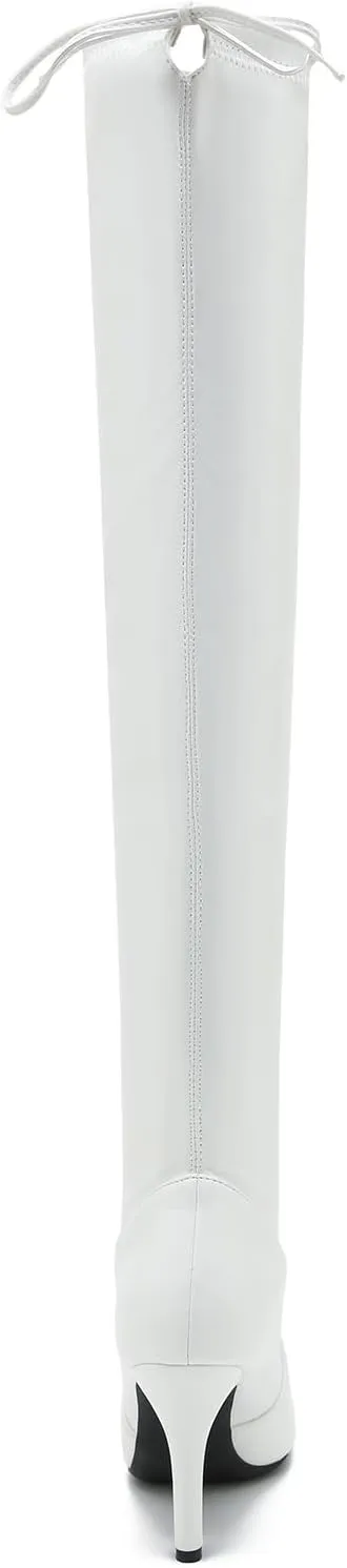 Women's Peep Toe Thigh High Boots Over The Knee Boot Sexy Stiletto Heel Lace Up Open Toe Pull on Long Boots