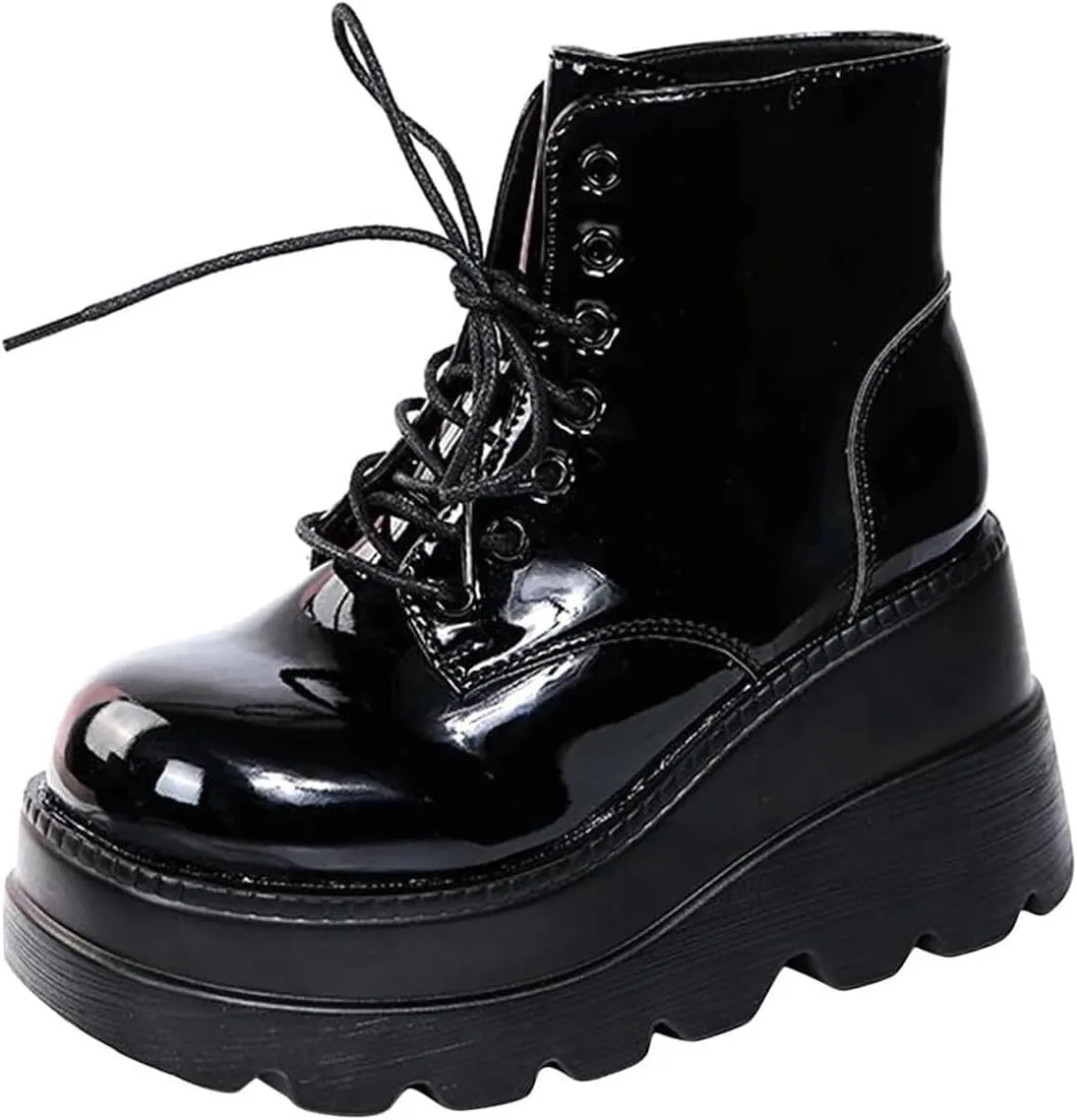 Womens Platform Boots Halloween Goth Punk Ankle Booties Lace-up Black Motorcycle Combat Boot