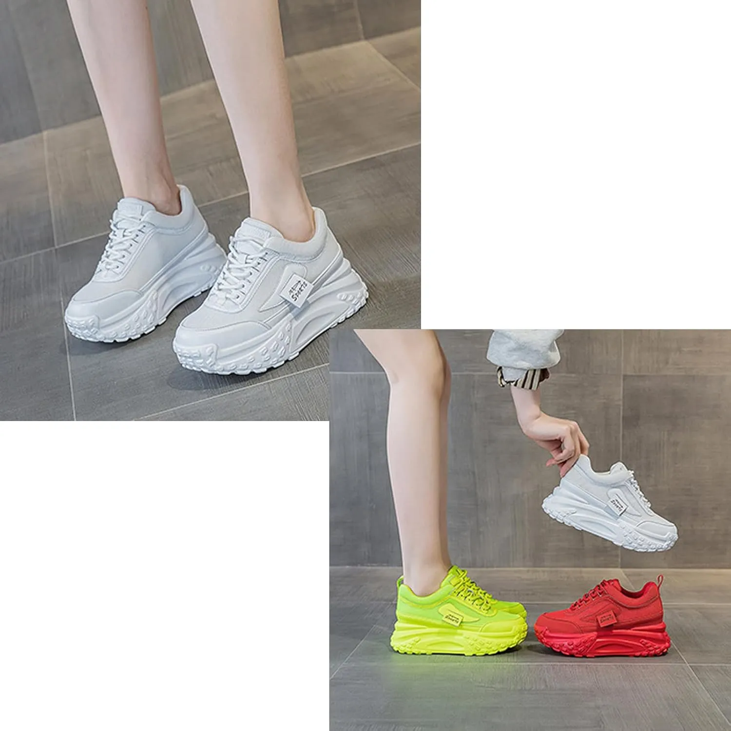 Women's Platform Increase Fashion Sneakers,Comfy Low Hidden Wedge Lightweight Casual Anti-Slip Running Sneakers Outdoor Lace Up Slip-on Leather Patchwork Breathable Mesh Walking Shoes