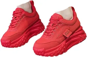 Women's Platform Increase Fashion Sneakers,Comfy Low Hidden Wedge Lightweight Casual Anti-Slip Running Sneakers Outdoor Lace Up Slip-on Leather Patchwork Breathable Mesh Walking Shoes