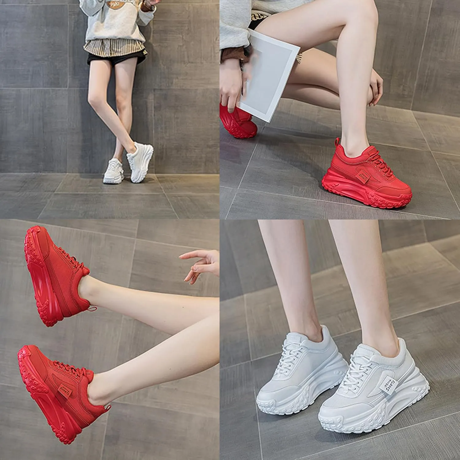 Women's Platform Increase Fashion Sneakers,Comfy Low Hidden Wedge Lightweight Casual Anti-Slip Running Sneakers Outdoor Lace Up Slip-on Leather Patchwork Breathable Mesh Walking Shoes