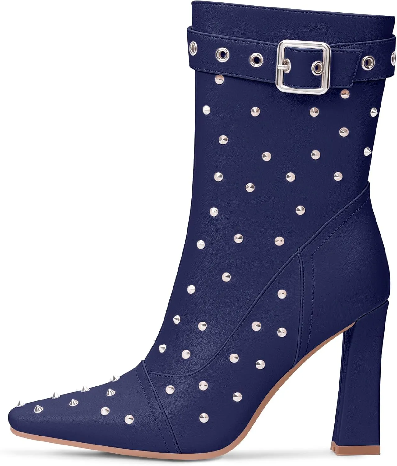 Women's Punk Rivet High Heel Square Toe Ankle Boots Buckle Strap Sexy Booties