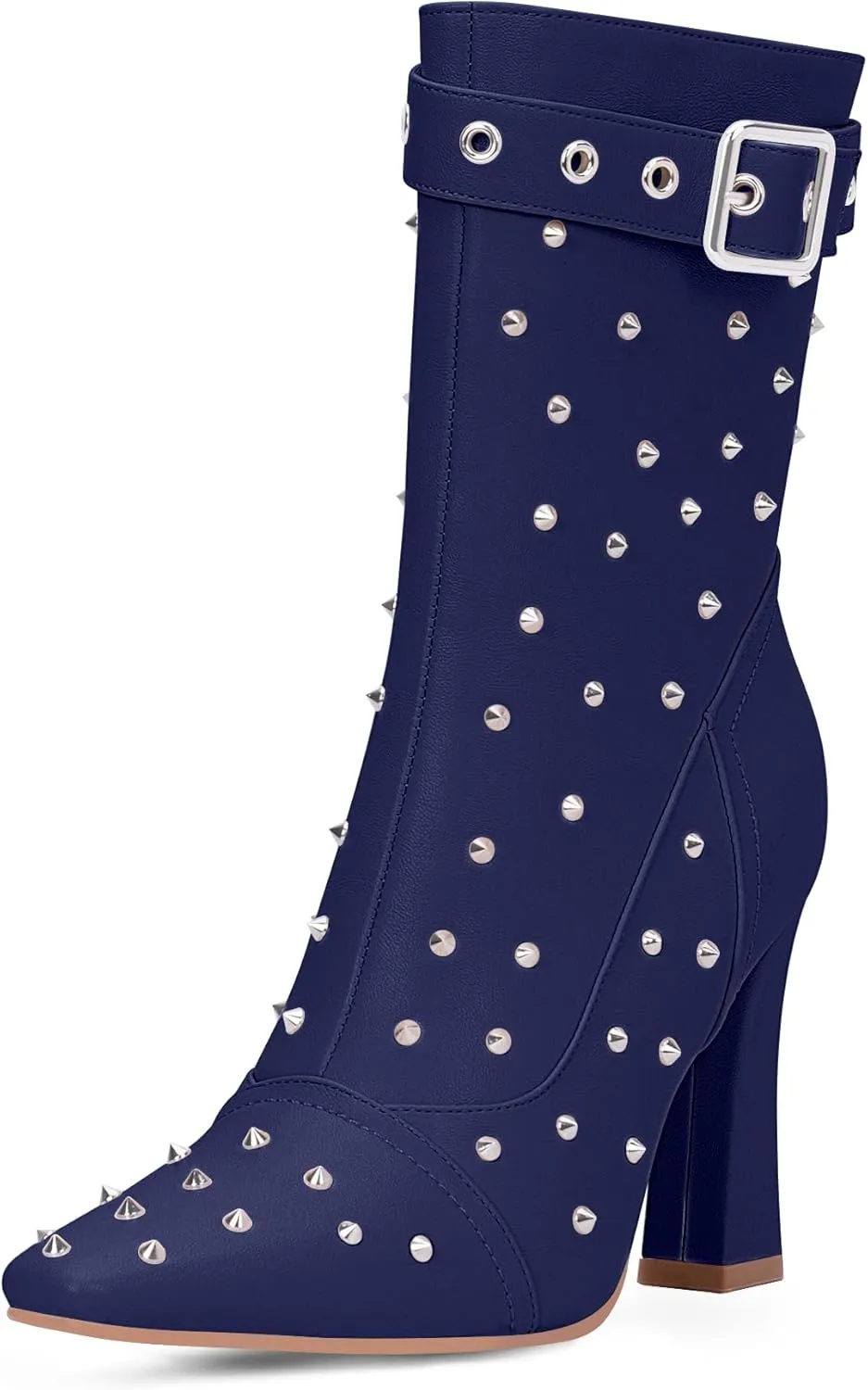 Women's Punk Rivet High Heel Square Toe Ankle Boots Buckle Strap Sexy Booties