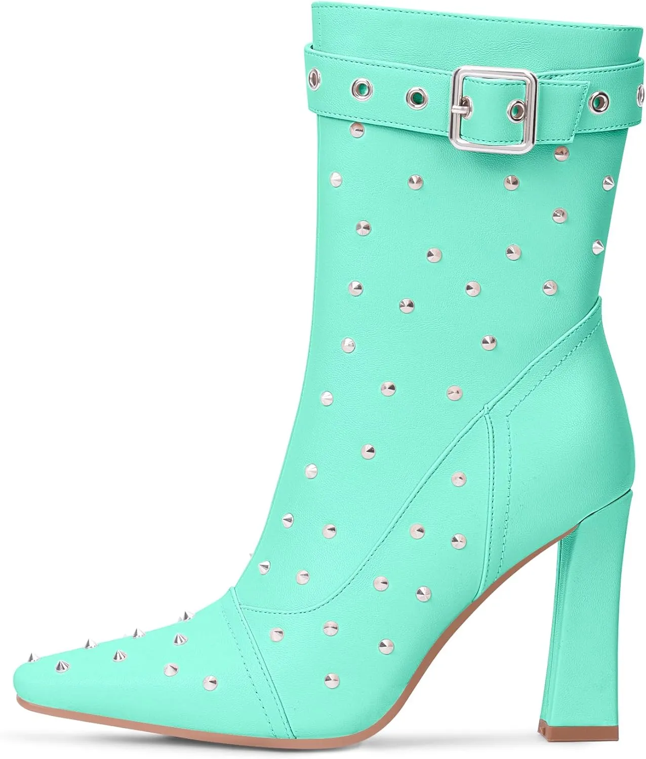 Women's Punk Rivet High Heel Square Toe Ankle Boots Buckle Strap Sexy Booties