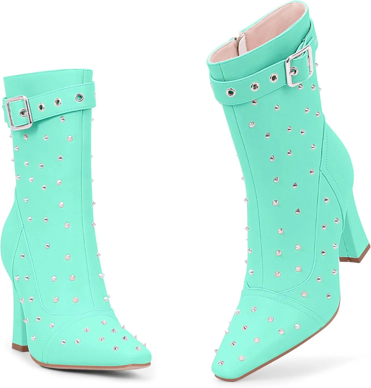 Women's Punk Rivet High Heel Square Toe Ankle Boots Buckle Strap Sexy Booties