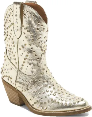 Women's Purple Studded Rhinestone Pearl Western-Modern Fusion Boots - Pointed Toe, Block Heel, Pull-On - Size Women's Boot