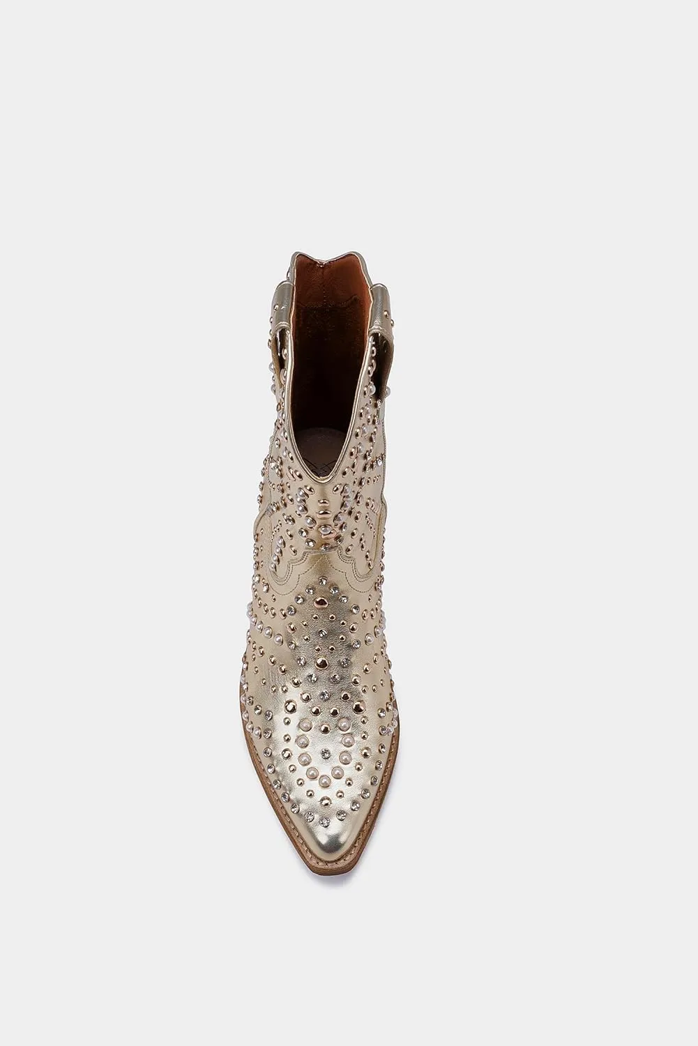 Women's Purple Studded Rhinestone Pearl Western-Modern Fusion Boots - Pointed Toe, Block Heel, Pull-On - Size Women's Boot