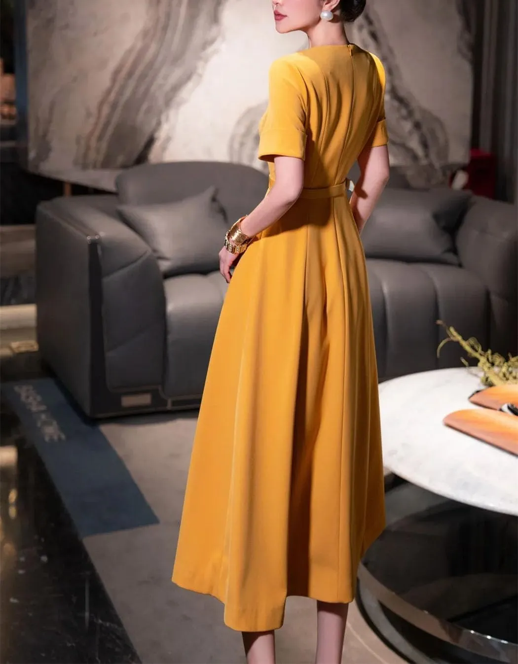 Women's Short Sleeve Single Breasted Elegant Long Dresses 2025 Summer Formal Wedding Party Dress Rose Red