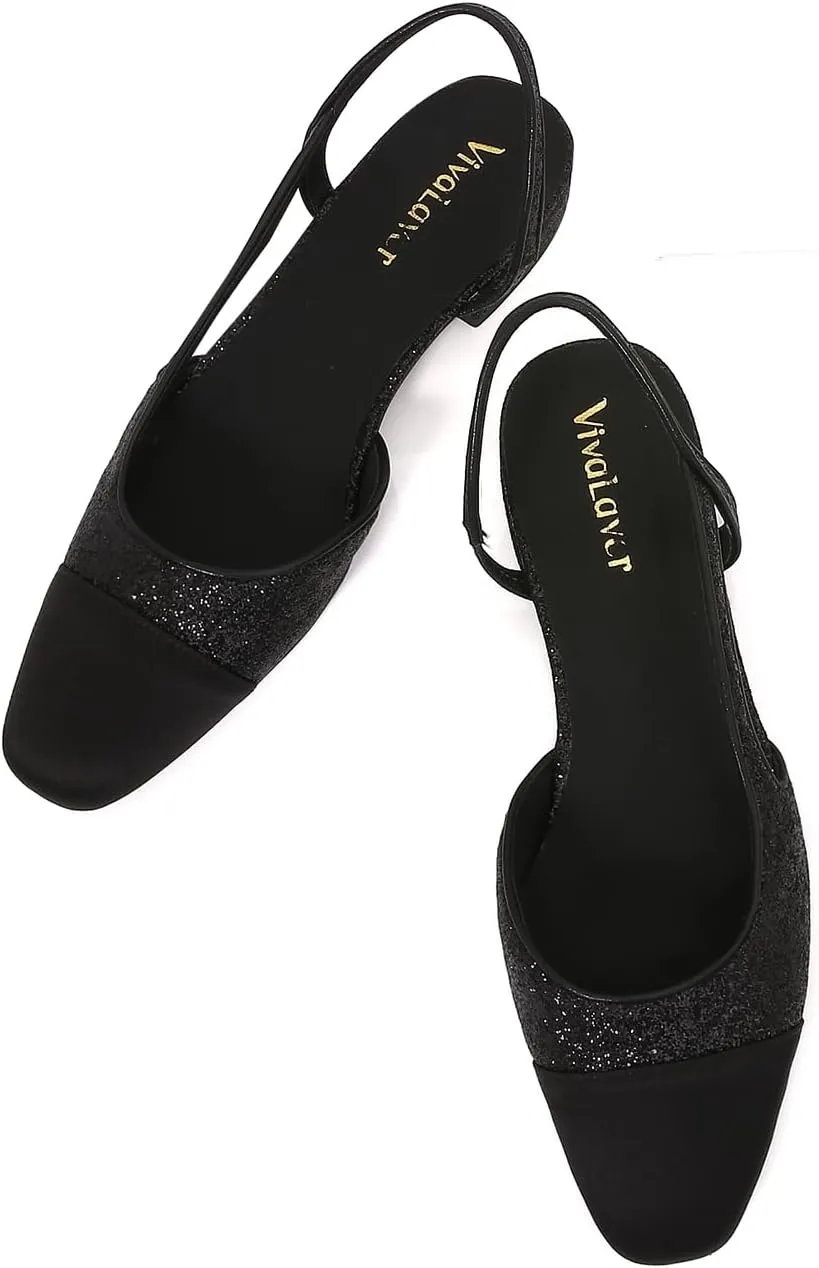Womens Slingback Flats Two Tone Pumps Round Toe Flat Sandals Retro Splicing Office Shoes for Casual Work
