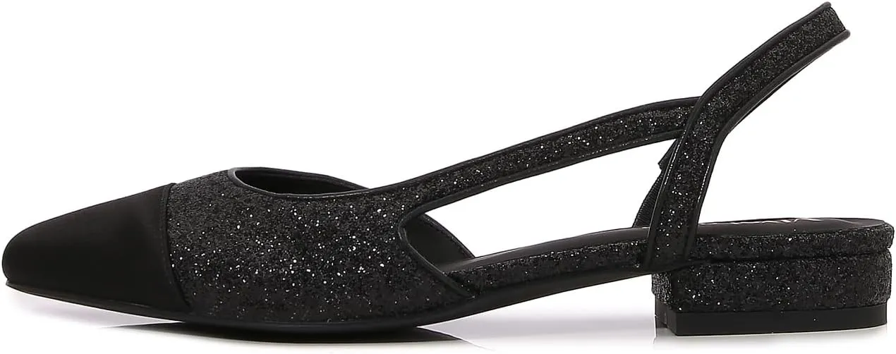 Womens Slingback Flats Two Tone Pumps Round Toe Flat Sandals Retro Splicing Office Shoes for Casual Work