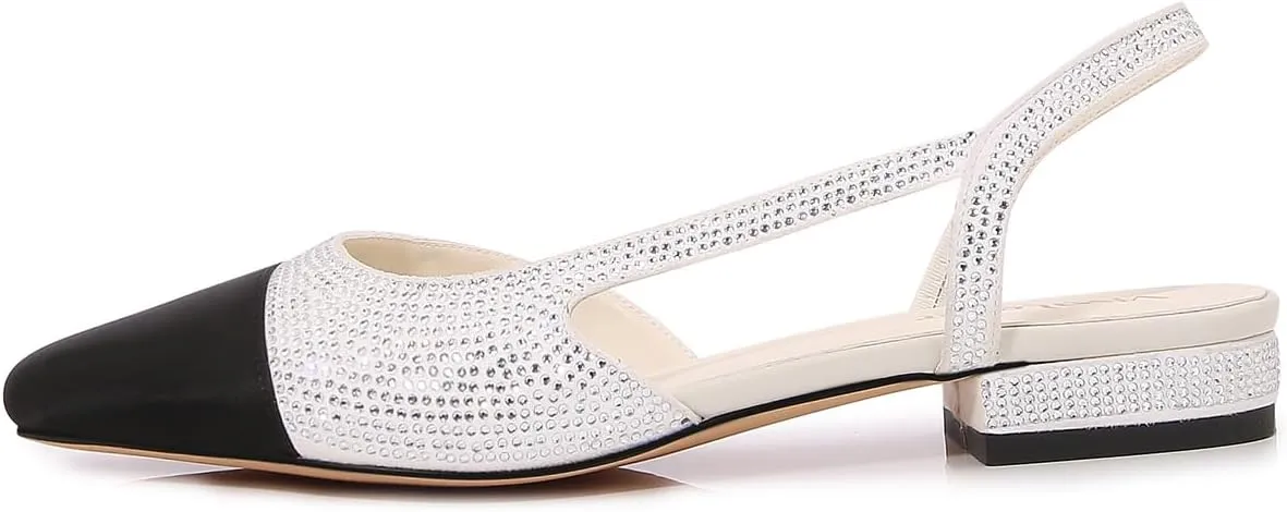 Womens Slingback Flats Two Tone Pumps Round Toe Flat Sandals Retro Splicing Office Shoes for Casual Work