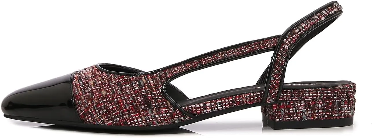 Womens Slingback Flats Two Tone Pumps Round Toe Flat Sandals Retro Splicing Office Shoes for Casual Work