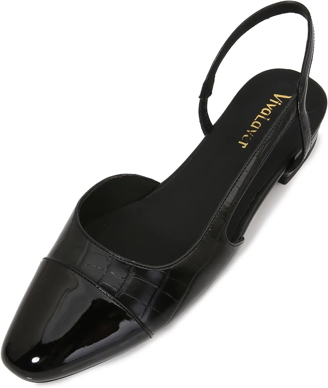 Womens Slingback Flats Two Tone Pumps Round Toe Flat Sandals Retro Splicing Office Shoes for Casual Work