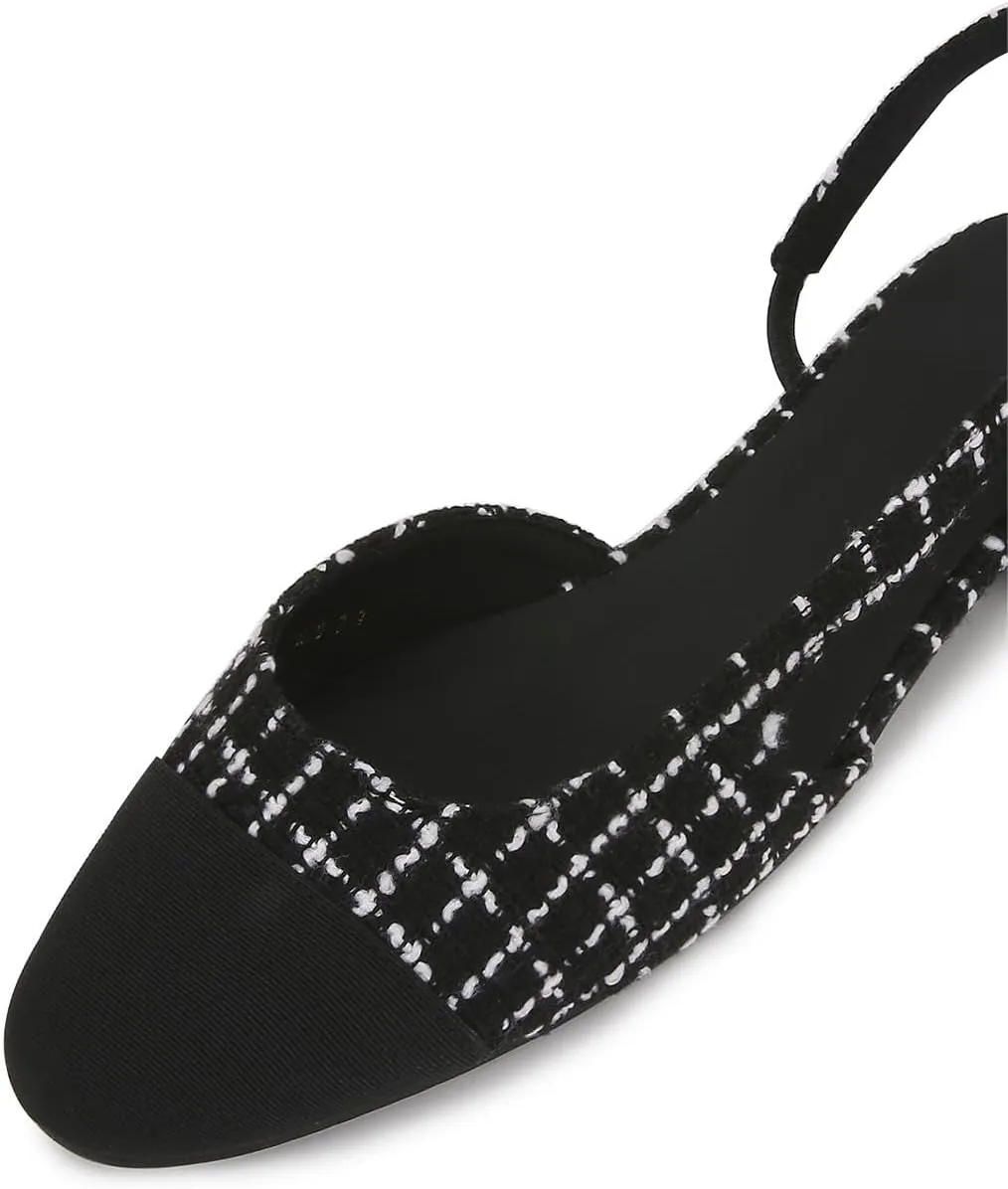 Womens Slingback Flats Two Tone Pumps Round Toe Flat Sandals Retro Splicing Office Shoes for Casual Work