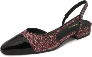 Womens Slingback Flats Two Tone Pumps Round Toe Flat Sandals Retro Splicing Office Shoes for Casual Work