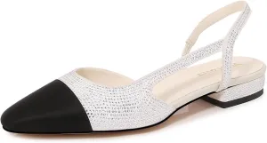 Womens Slingback Flats Two Tone Pumps Round Toe Flat Sandals Retro Splicing Office Shoes for Casual Work